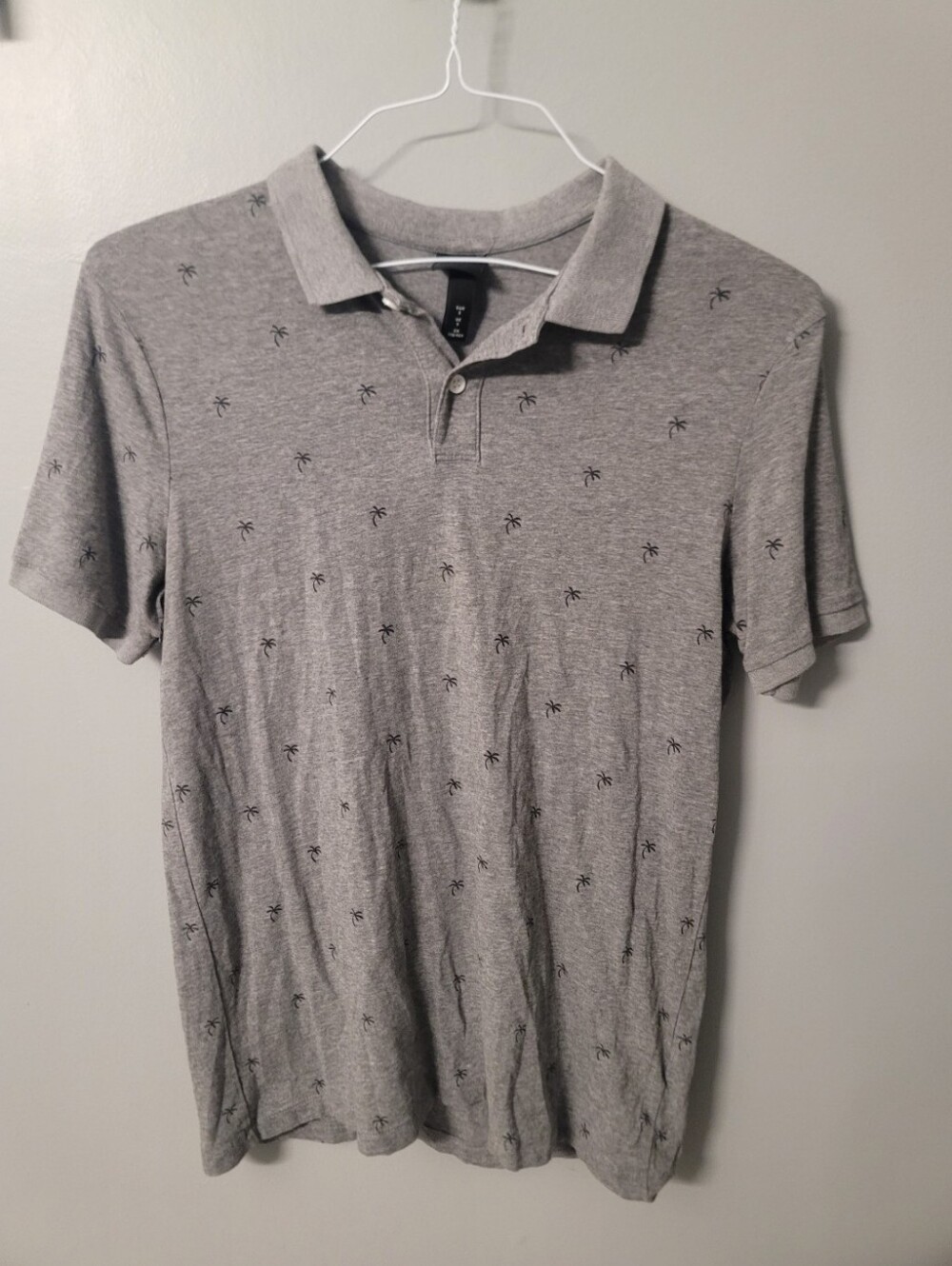 H&M Gray Tropical Palm Polo Shirt Balck Grey Mens Small